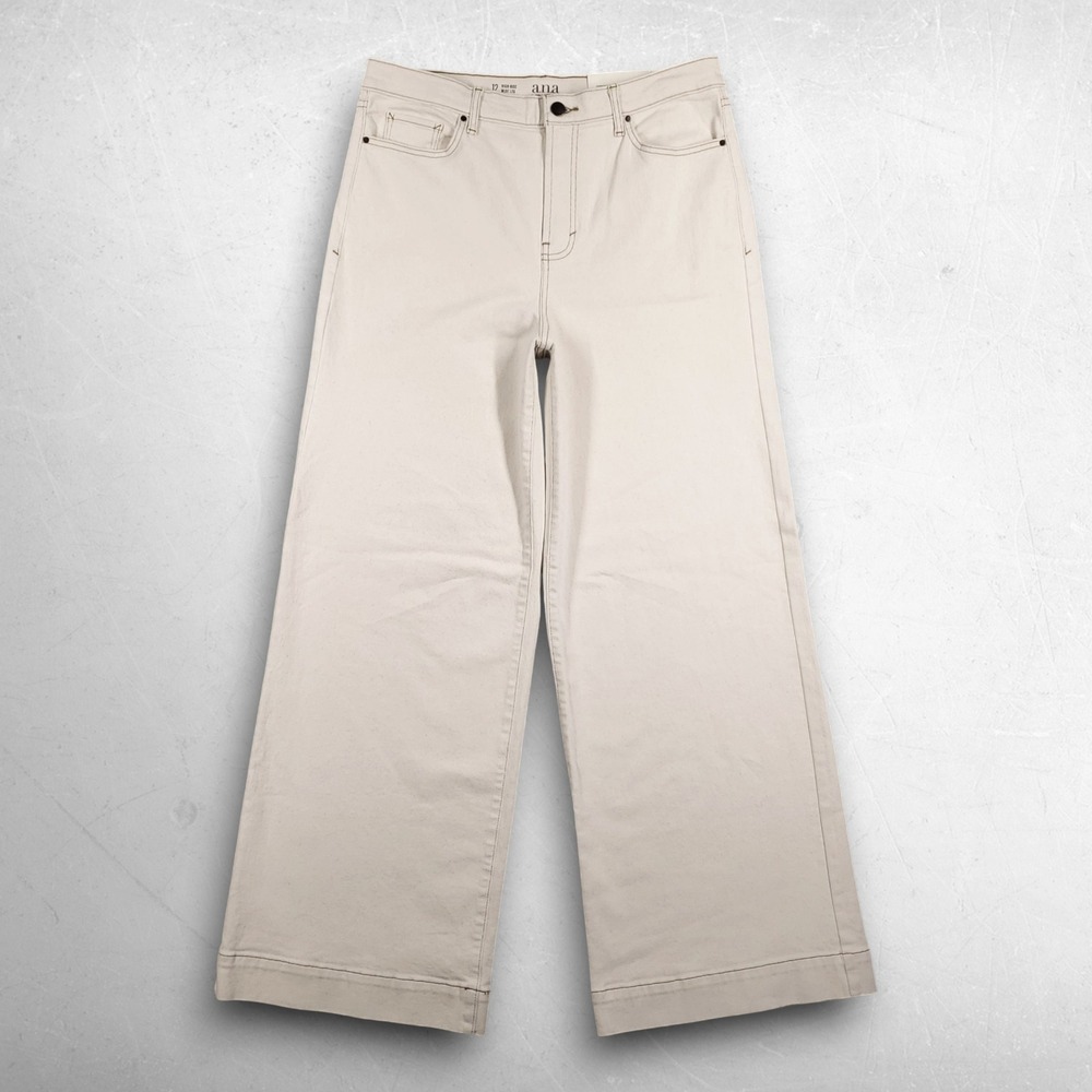a.n.a High Rise Wide Leg Jeans Women 12 Cream Ecru Denim Stretch Contrast Stitch